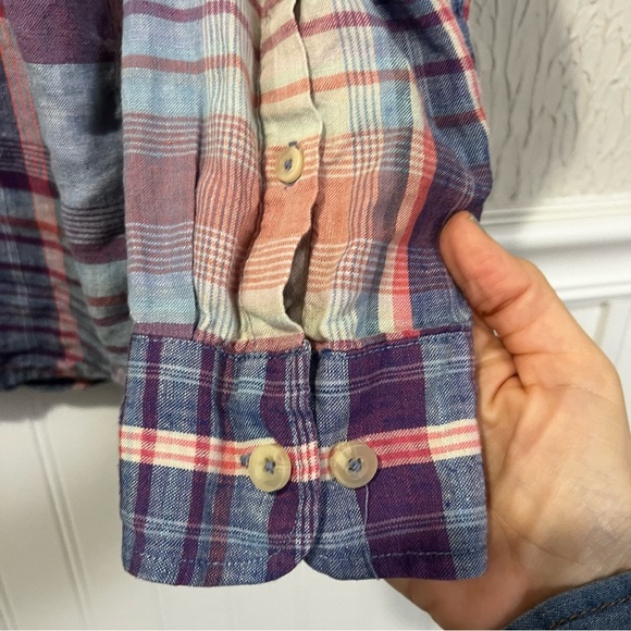 Tommy Bahama Linen Blue and Pink Plaid Button-Down Shirt size medium - Picture 6 of 15